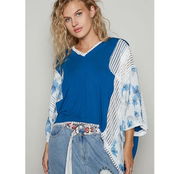 3596 Size Large “The Stephanie" Royal Blue Oversized High Low Top. New With Tag - Picture 1 of 4